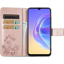 Vivo V21E 5g Için Dört Yapraklı Yonca Kısa Kayış Deri Kılıf Kapak Çevirin (Yurt Dışından)