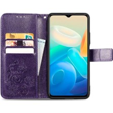 Vivo Y77 5g Için Kılıf Deri Kılıf Kapak Çevirin Zarif Iş Dört Yaprak (Yurt Dışından)