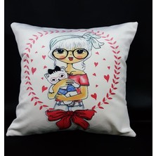 Mrs.gugar Gözlüklü Kedili Kız Kırlent Kılıfı