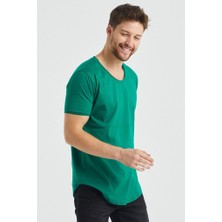 Tarz Cool Erkek Kırmızı Oval Etek Geniş Yaka %100 Pamuk Kısa Kollu T-Shirt