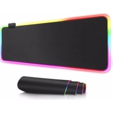 TahTicMer Mouse Pad LED Işıklı Rgb Oyuncu Pc Laptop Uyumlu Kaymaz Kauçuk Ledli Gaming Ganer Mousepad Büyük Boy Baskısız 80X30 cm Siyah