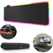 TahTicMer Mouse Pad LED Işıklı Rgb Oyuncu Pc Laptop Uyumlu Kaymaz Kauçuk Ledli Gaming Ganer Mousepad Büyük Boy Baskısız 80X30 cm Siyah