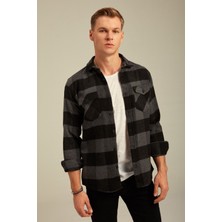 Tarz Cool Erkek Slim Fit Uzun Kollu Çift Cepli Ekoseli Oduncu Gömlek
