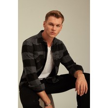 Tarz Cool Erkek Slim Fit Uzun Kollu Çift Cepli Ekoseli Oduncu Gömlek