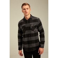 Tarz Cool Erkek Slim Fit Uzun Kollu Çift Cepli Ekoseli Oduncu Gömlek