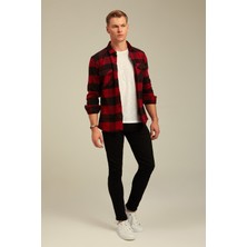 Tarz Cool Erkek Slim Fit Uzun Kollu Çift Cepli Ekoseli Oduncu Gömlek