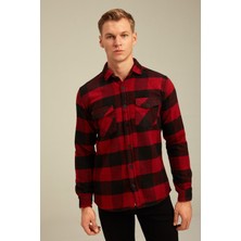 Tarz Cool Erkek Slim Fit Uzun Kollu Çift Cepli Ekoseli Oduncu Gömlek