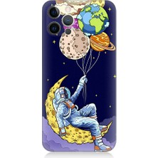 Teknomeg Apple iPhone 12 Pro Uyumlu Astranot ve Gezegen Balonlar Desenli Silikon Kılıf