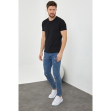 Erkek Düz Slim Fit Likralı T-Shirt