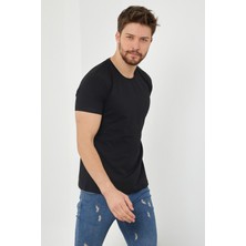 Erkek Düz Slim Fit Likralı T-Shirt