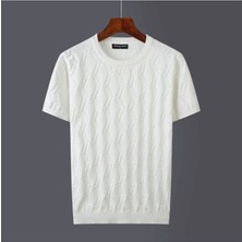 Erkek Yuvarlak Yaka Desenli Örme T-Shirt