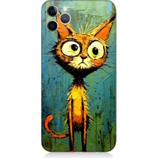Teknomeg Apple iPhone 11 Pro Uyumlu Meraklı Şapşik Kedi Desenli Silikon Kılıf