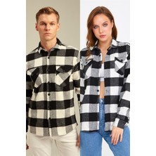 Tarz Cool Unisex Kahverengi Çift Cep Kapaklı Oduncu Gömlek