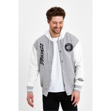 Tarz Cool Erkek Yeşil Nakışlı Kapüşonlu Kolej Ceket