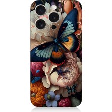 Teknomeg Apple iPhone 15 Pro Uyumlu Kelebek ve Çiçek Desenli Silikon Kılıf
