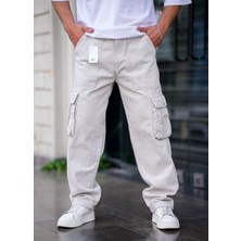 Tarz Cool Erkek Kargo Cep Baggy Pantolon Günlük Desenli Gri Renkli Konforlu Model