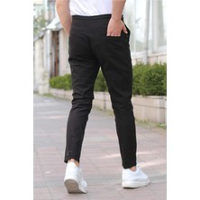 Tarz Cool Siyah Erkek Eganis Ipli Jogger Düğmeli Kumaş Pantolon