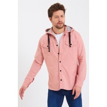 Tarz Cool Erkek Kahverengi Kapüşonlu Düğmeli Kot Gömlek