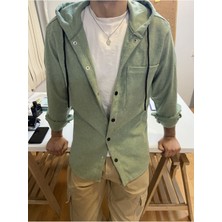 Tarz Cool Erkek Tek Cep Kapaklı Slim Fit Kapüşonlu Oduncu Gömlek