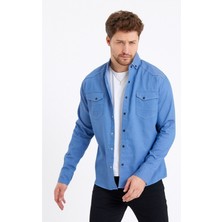 Tarz Cool Erkek Çift Cepli Çıt Çıt Düğmeli Slim Fit Kot Gömlek