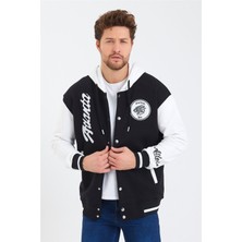 Tarz Cool Erkek Yeşil Nakışlı Kapüşonlu Kolej Ceket