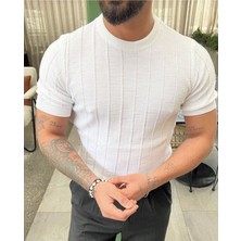 Tarz Cool Beyaz Erkek Yuvarlak Yaka Örme T-Shirt