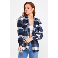 Tarz Cool Kadın Fıstık Yeşili Oversize Uzun Kollu Tek Cepli Ekoseli Oduncu GÖMLEK-KKKODG001R500S