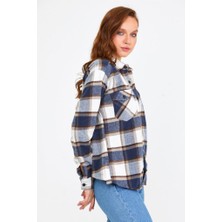 Tarz Cool Kadın Fıstık Yeşili Oversize Uzun Kollu Tek Cepli Ekoseli Oduncu GÖMLEK-KKKODG001R500S