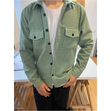 Tarz Cool Kırık Beyaz Erkek Slim Fit Düğmeli Yaka Çift Cepli Düz Oduncu Gömlek