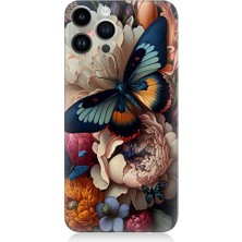 Teknomeg Apple iPhone 13 Pro Max Uyumlu Kelebek ve Çiçek Desenli Silikon Kılıf