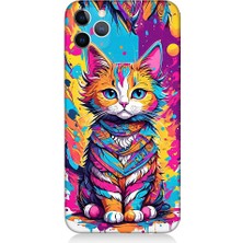Teknomeg Apple iPhone 11 Pro Max Uyumlu Renkli Sevimli Kedi Desenli Silikon Kılıf