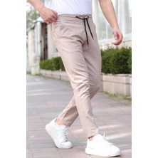 Tarz Cool Siyah Erkek Eganis Ipli Jogger Düğmeli Kumaş Pantolon