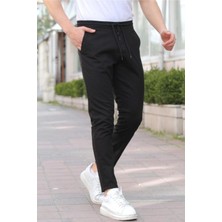 Tarz Cool Siyah Erkek Eganis Ipli Jogger Düğmeli Kumaş Pantolon