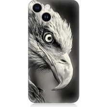 Teknomeg Apple iPhone 14 Plus Uyumlu Siyah Beyaz Kara Kartal Başı Desenli Silikon Kılıf