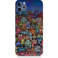 Teknomeg Apple iPhone 11 Pro Max Uyumlu Minyatür Evler ve Gece Desenli Silikon Kılıf