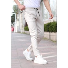 Tarz Cool Siyah Erkek Eganis Ipli Jogger Düğmeli Kumaş Pantolon