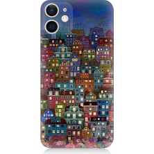 Teknomeg Apple iPhone 12 Mini Uyumlu Minyatür Evler ve Gece Desenli Silikon Kılıf