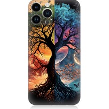 Teknomeg Apple iPhone 13 Pro Max Uyumlu Dört Mevsim Gece Gündüz Ağaç Desenli Silikon Kılıf