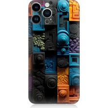Teknomeg Apple iPhone 14 Pro Max Uyumlu Renkli Kareler ve Spiraller Desenli Silikon Kılıf