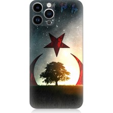 Teknomeg Apple iPhone 13 Pro Max Uyumlu Göktürkçe Türk ve Ağaç Bayrak Desenli Silikon Kılıf