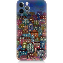 Teknomeg Apple iPhone 12 Pro Max Uyumlu Minyatür Evler ve Gece Desenli Silikon Kılıf