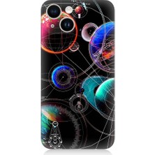 Teknomeg Apple iPhone 14 Plus Uyumlu Sci Fi Gezegenler ve Vektörler Desenli Silikon Kılıf