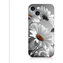 Teknomeg Apple iPhone 15 Plus Uyumlu Beyaz Papatyalar Desenli Silikon Kılıf