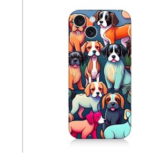 Teknomeg Apple iPhone 15 Plus Uyumlu Sevimli Pastel Köpekler Desenli Silikon Kılıf