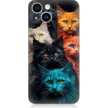 Teknomeg Apple iPhone 14 Plus Uyumlu Renkli Sevimli Kedi Yüzleri Desenli Silikon Kılıf