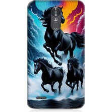 Teknomeg Lg Stylus 3 Uyumlu Siyah Atlar Desenli Silikon Kılıf