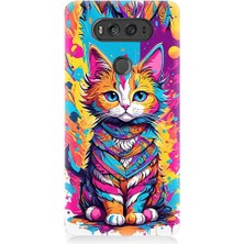 Teknomeg Lg V20 Uyumlu Renkli Sevimli Kedi Desenli Silikon Kılıf