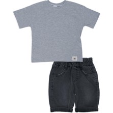 Bebelop Erkek Çocuk T-Shirt Kısa Kol Kot Şortlu Cepli 2'li Alt Üst Takım