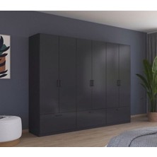 T Designo Alev Giyinme Dolabı - Çok Amaçlı Dolap - Gardırop 270 Cm-6 Kapaklı-3 Çekmeceli