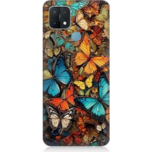 Teknomeg Oppo A15 Uyumlu Pastel Renkli Kelebekler Desenli Silikon Kılıf